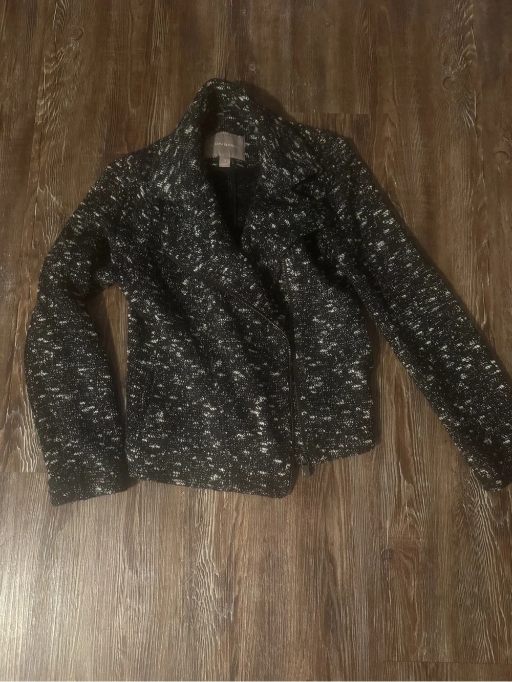 Banana Republic Black & White Tweed Zip-Front Blazer